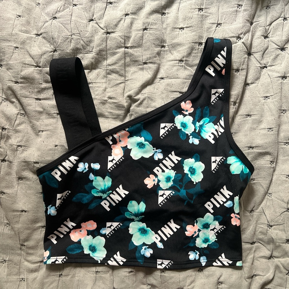 PINK Floral One-Shoulder Sports Bra